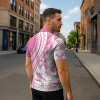 Pink Hawaiian Quilt Pattern Zipper Polo Shirt Mixed Polynesian Tribal Arty LT9 - Polynesian Pride