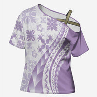 Purple Hawaiian Quilt Pattern Cross Shoulder Shirt Mixed Polynesian Tribal Arty LT9 Female Purple - Polynesian Pride