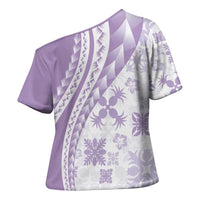 Purple Hawaiian Quilt Pattern Cross Shoulder Shirt Mixed Polynesian Tribal Arty LT9 - Polynesian Pride