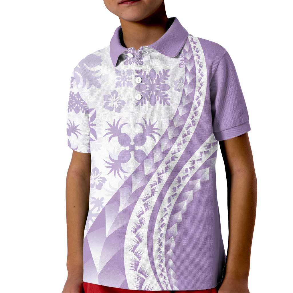 Purple Hawaiian Quilt Pattern Kid Polo Shirt Mixed Polynesian Tribal Arty LT9 Kid Purple - Polynesian Pride