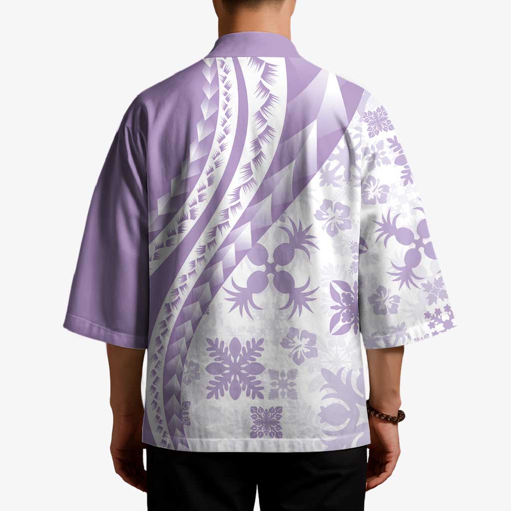 Purple Hawaiian Quilt Pattern Kimono Mixed Polynesian Tribal Arty LT9 - Polynesian Pride