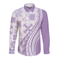 Purple Hawaiian Quilt Pattern Long Sleeve Button Shirt Mixed Polynesian Tribal Arty LT9 Unisex Purple - Polynesian Pride