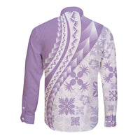 Purple Hawaiian Quilt Pattern Long Sleeve Button Shirt Mixed Polynesian Tribal Arty LT9 - Polynesian Pride
