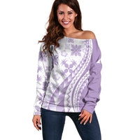 Purple Hawaiian Quilt Pattern Off Shoulder Sweater Mixed Polynesian Tribal Arty LT9 Women Purple - Polynesian Pride