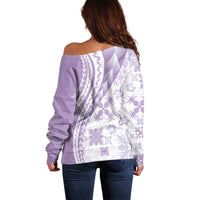 Purple Hawaiian Quilt Pattern Off Shoulder Sweater Mixed Polynesian Tribal Arty LT9 - Polynesian Pride