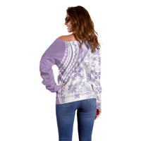 Purple Hawaiian Quilt Pattern Off Shoulder Sweater Mixed Polynesian Tribal Arty LT9 - Polynesian Pride