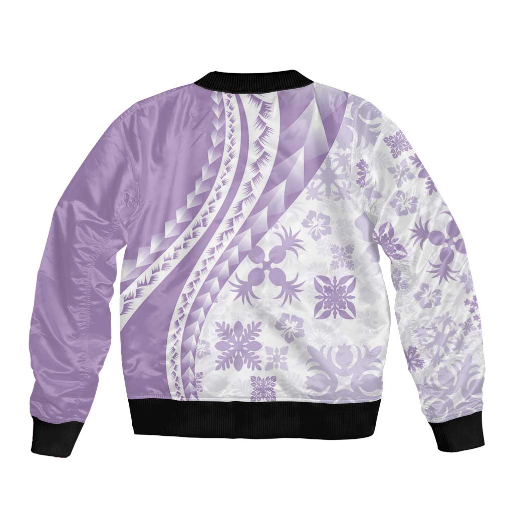 Purple Hawaiian Quilt Pattern Sleeve Zip Bomber Jacket Mixed Polynesian Tribal Arty LT9 - Polynesian Pride