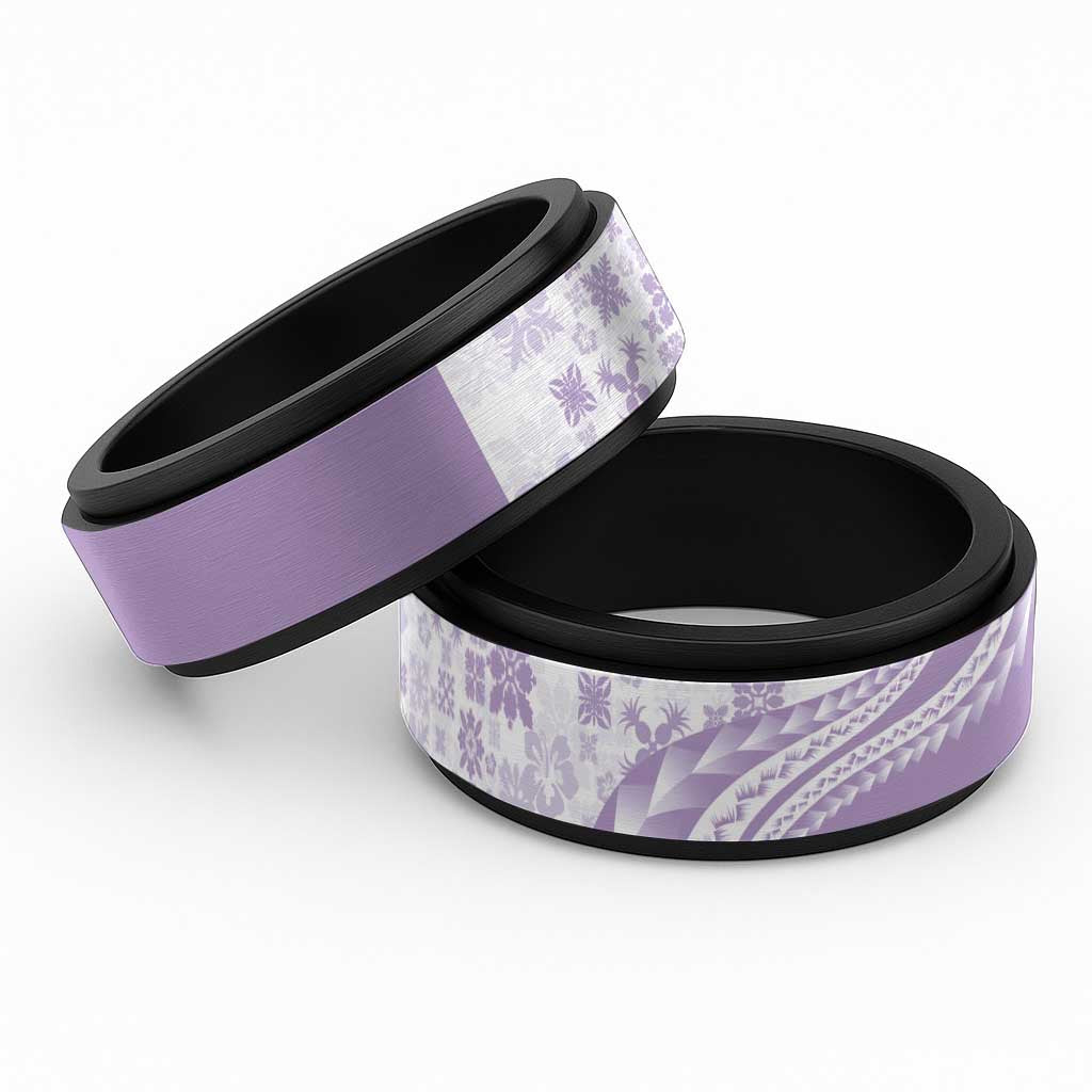 Purple Hawaiian Quilt Pattern Spinner Ring Mixed Polynesian Tribal Arty LT9 Black Purple - Polynesian Pride