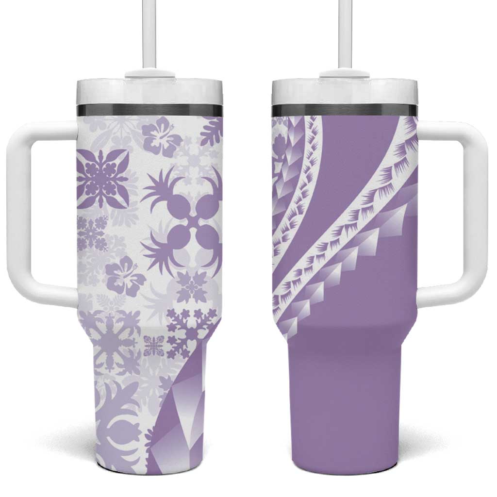 Purple Hawaiian Quilt Pattern Tumbler With Handle Mixed Polynesian Tribal Arty LT9 One Size: 40 oz Purple - Polynesian Pride