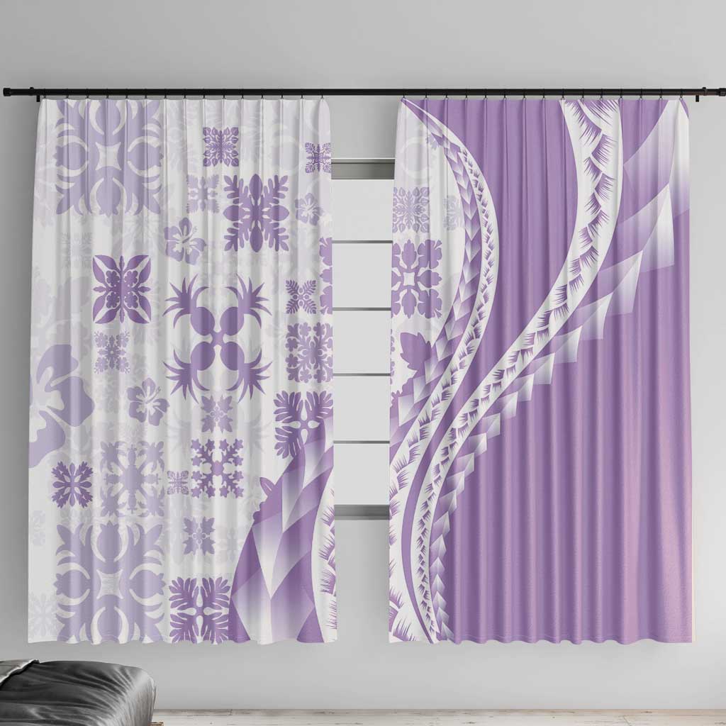 Purple Hawaiian Quilt Pattern Window Curtain Mixed Polynesian Tribal Arty LT9 With Hooks Purple - Polynesian Pride