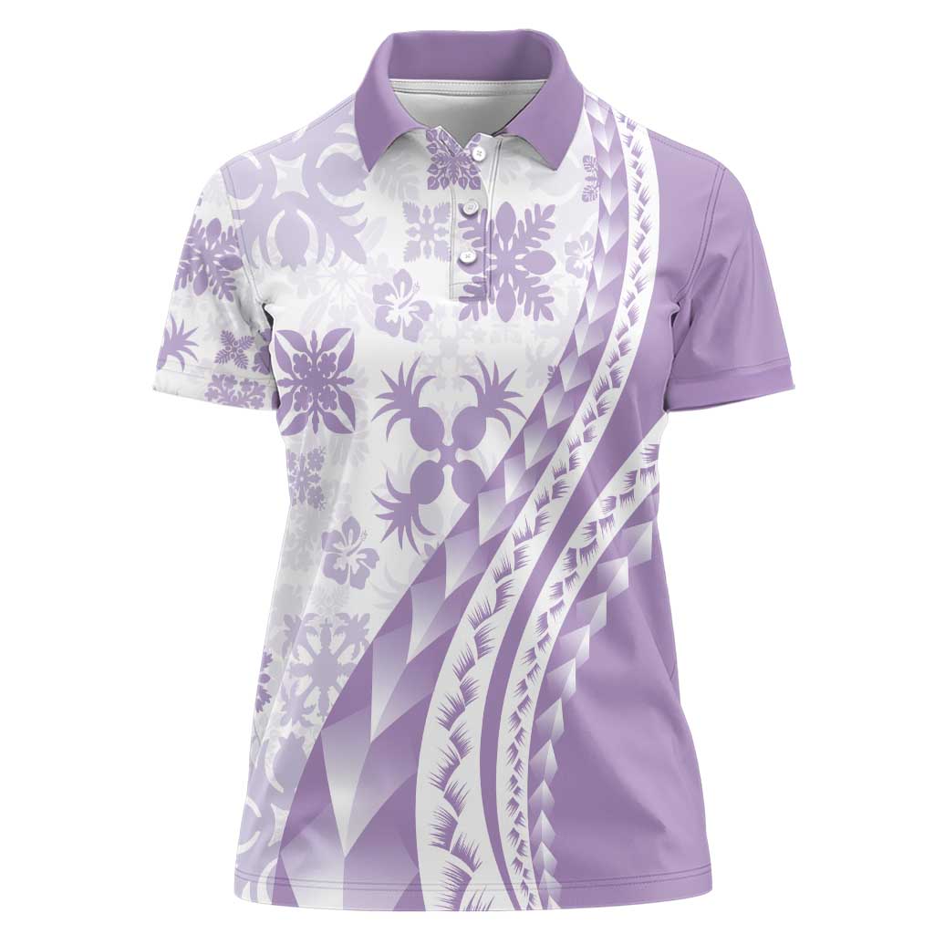 Purple Hawaiian Quilt Pattern Women Polo Shirt Mixed Polynesian Tribal Arty LT9 Female Purple - Polynesian Pride