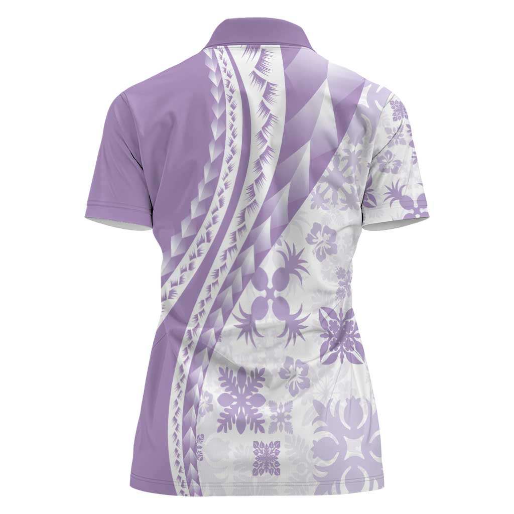 Purple Hawaiian Quilt Pattern Women Polo Shirt Mixed Polynesian Tribal Arty LT9 - Polynesian Pride