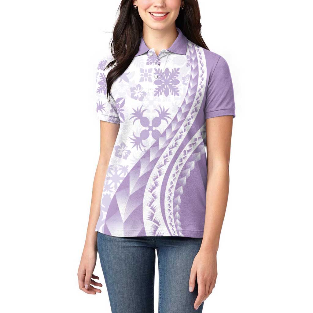 Purple Hawaiian Quilt Pattern Women Polo Shirt Mixed Polynesian Tribal Arty LT9 - Polynesian Pride