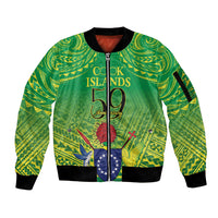 Cook Islands Constitution Day Sleeve Zip Bomber Jacket Kuki Airani Since 1965 LT9 Unisex Green - Polynesian Pride