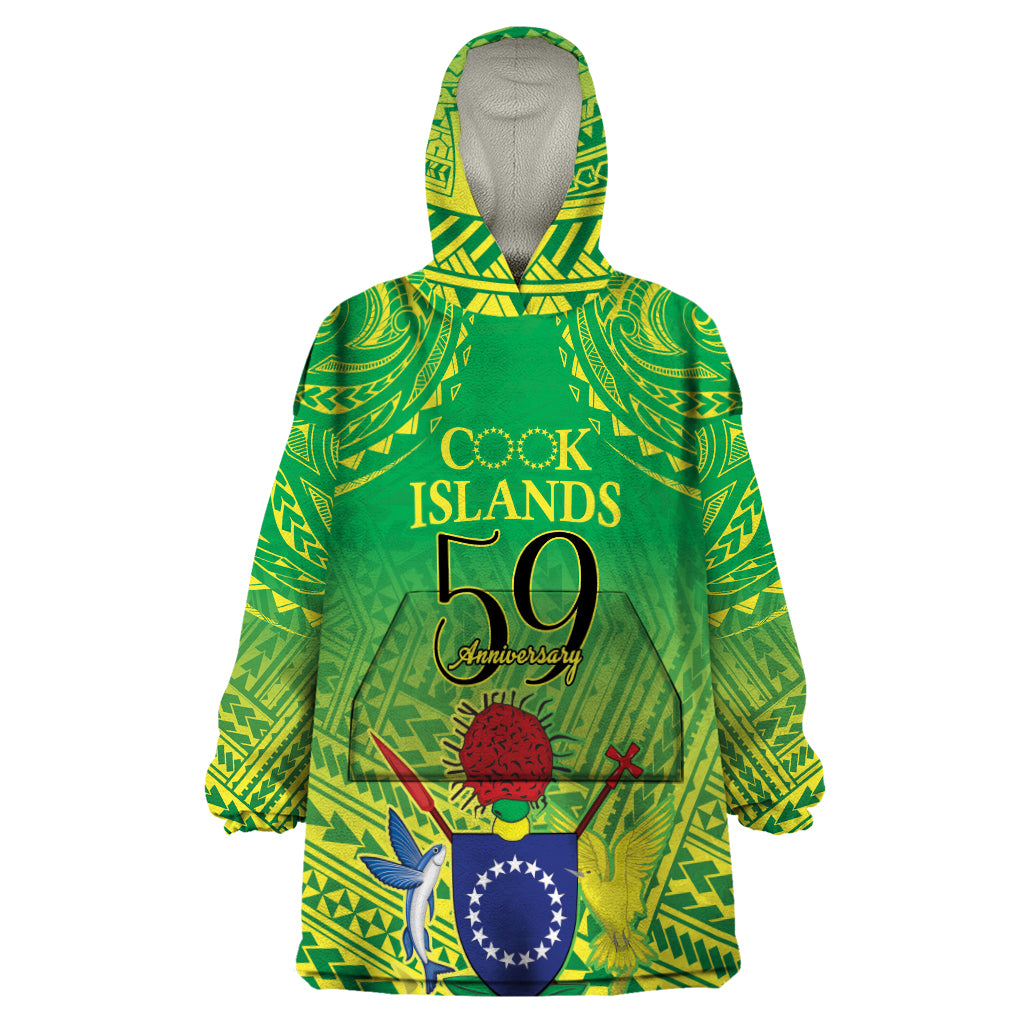 Cook Islands Constitution Day Wearable Blanket Hoodie Kuki Airani Since 1965 LT9 One Size Green - Polynesian Pride