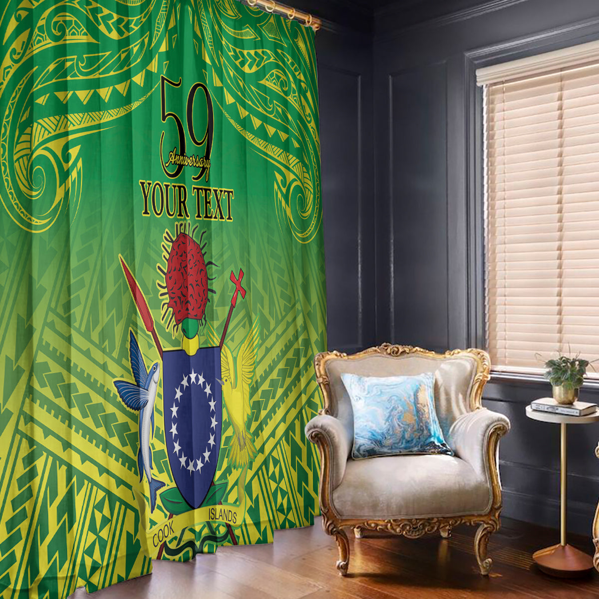 Cook Islands Constitution Day Window Curtain Kuki Airani Since 1965 LT9 - Polynesian Pride