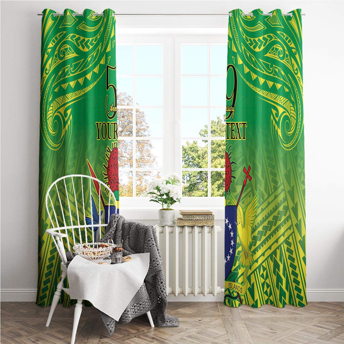 Cook Islands Constitution Day Window Curtain Kuki Airani Since 1965 LT9 - Polynesian Pride