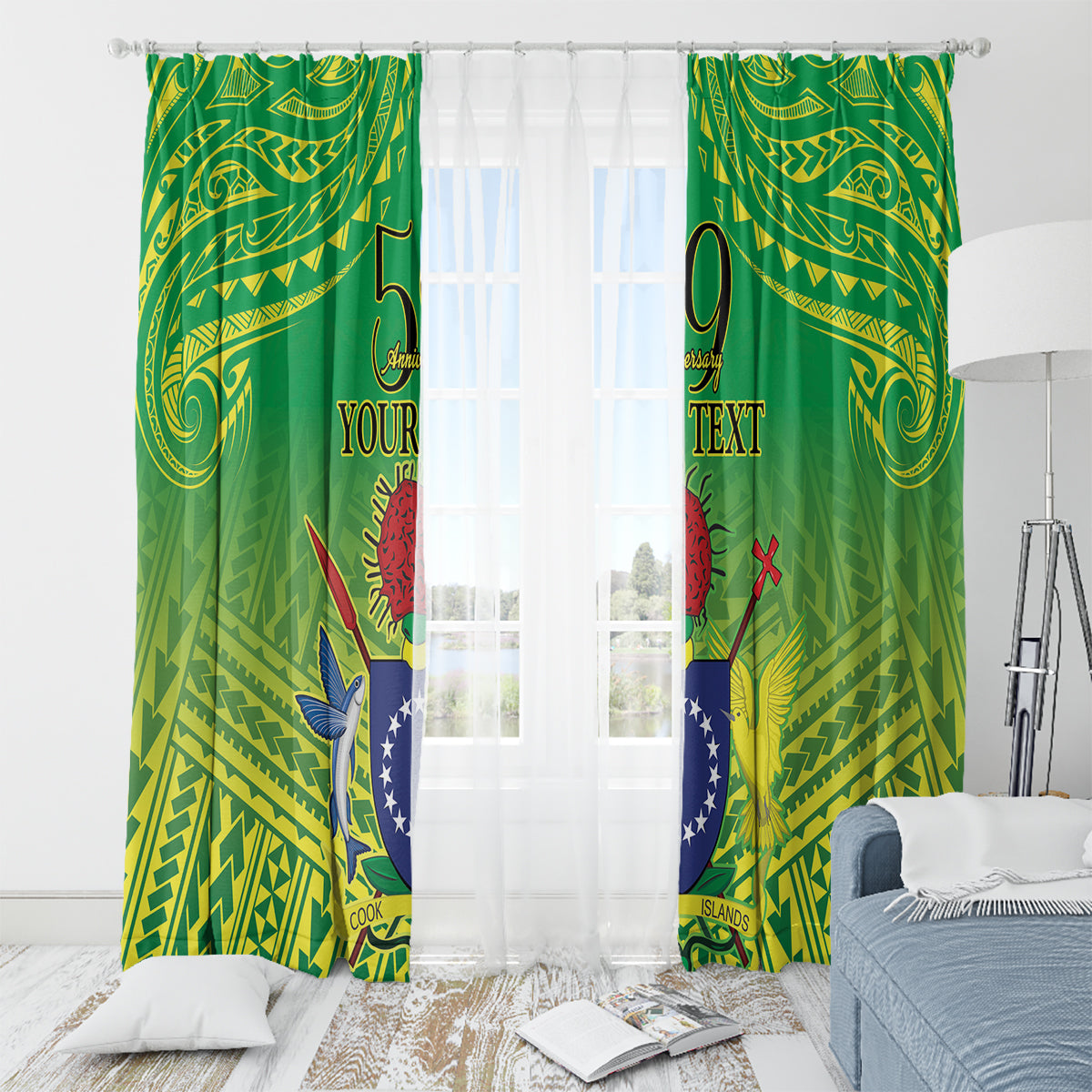Cook Islands Constitution Day Window Curtain Kuki Airani Since 1965 LT9 - Polynesian Pride
