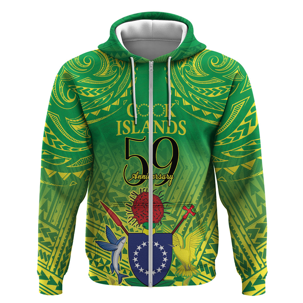 Cook Islands Constitution Day Zip Hoodie Kuki Airani Since 1965 LT9 Zip Hoodie Green - Polynesian Pride