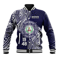 Personalised Tonga Sia'atoutai Theological College Baseball Jacket Since 1948 Special Kupesi Pattern LT9 Unisex Navy - Polynesian Pride