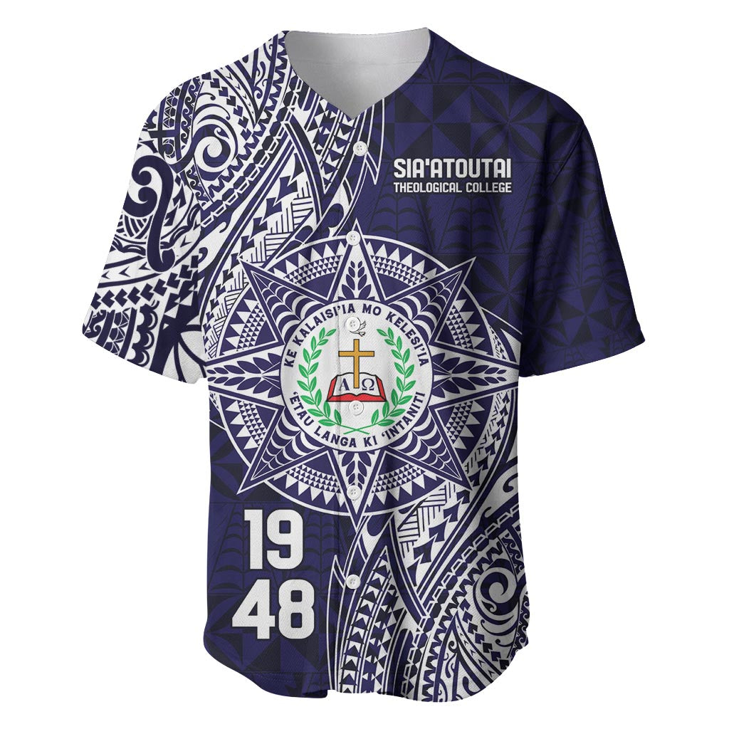 Personalised Tonga Sia'atoutai Theological College Baseball Jersey Since 1948 Special Kupesi Pattern LT9 Navy - Polynesian Pride