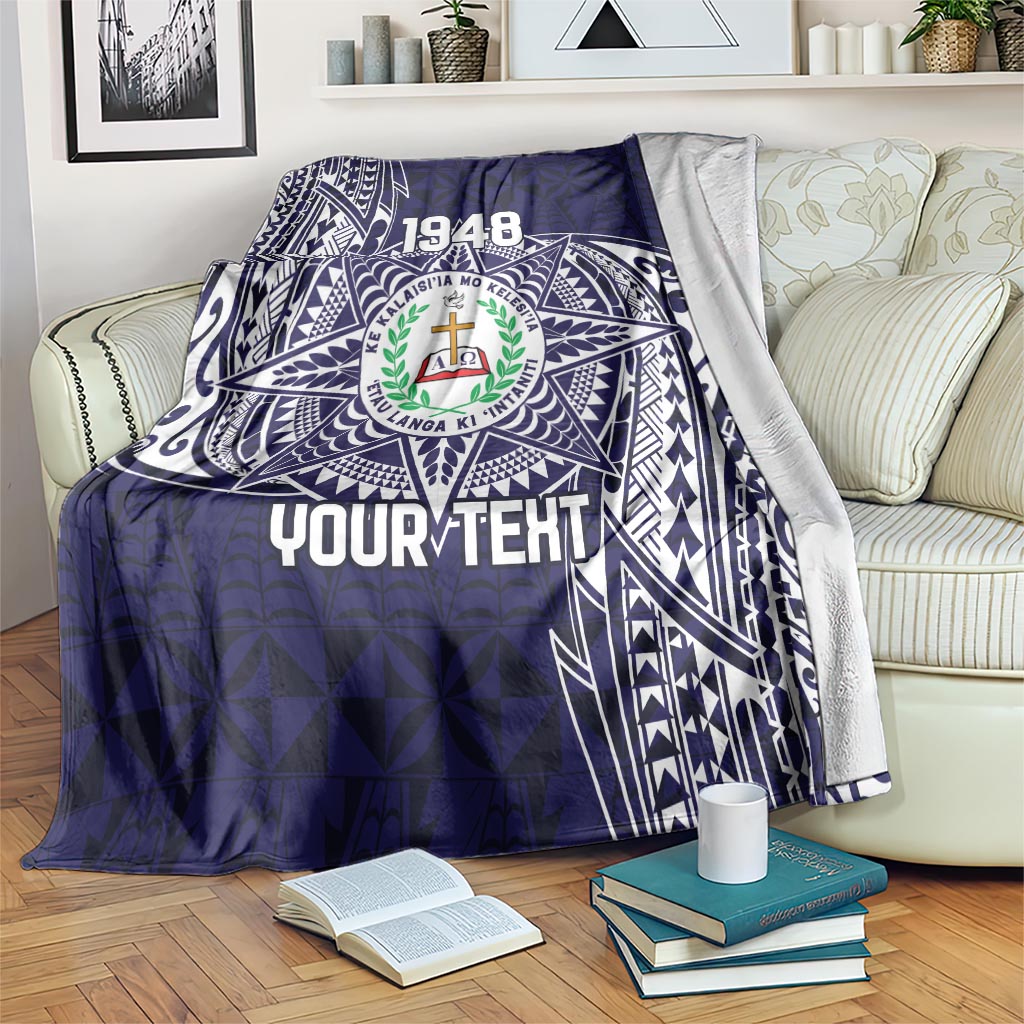 Personalised Tonga Sia'atoutai Theological College Blanket Since 1948 Special Kupesi Pattern LT9 Navy - Polynesian Pride