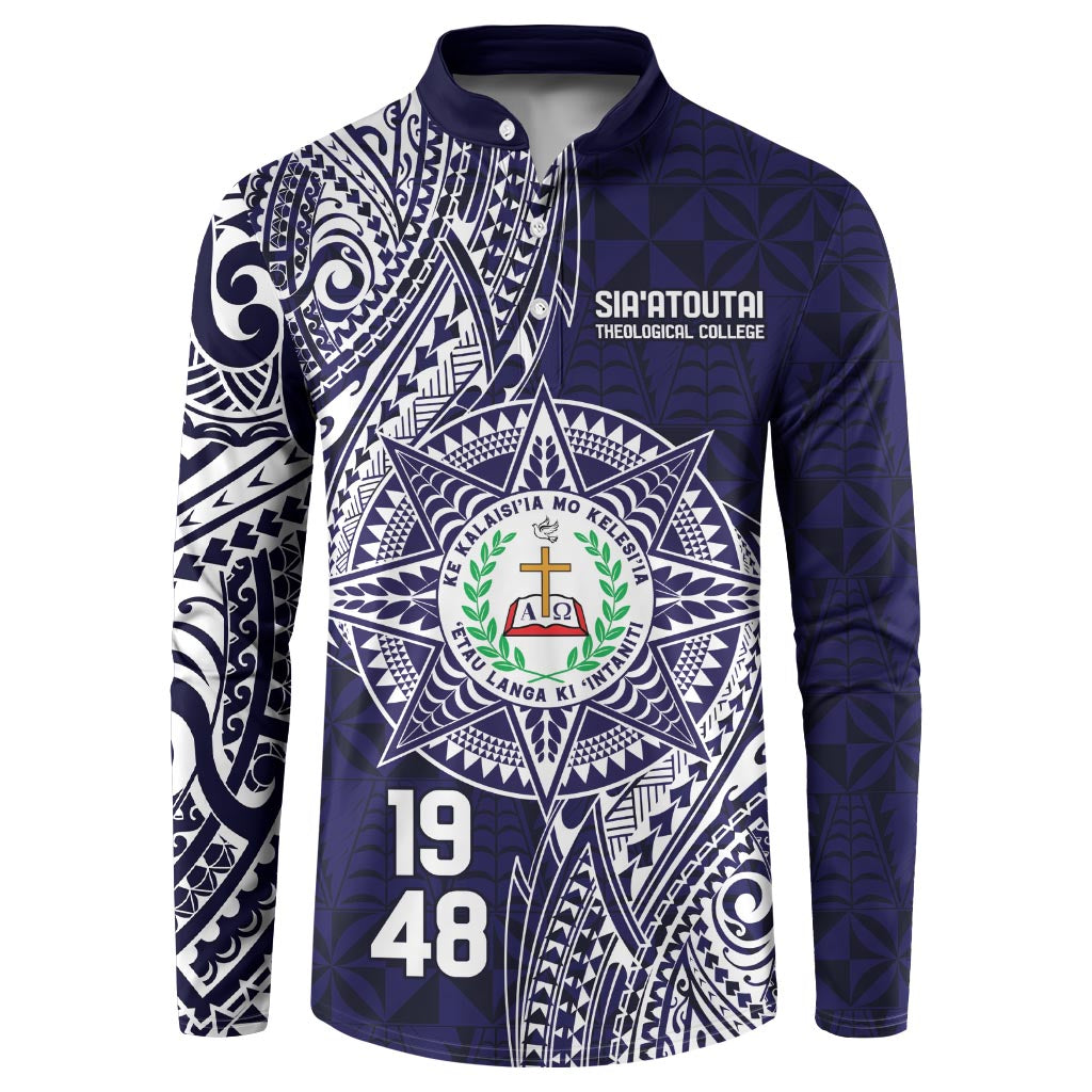 Personalised Tonga Sia'atoutai Theological College Button Sweatshirt Since 1948 Special Kupesi Pattern LT9 Navy - Polynesian Pride
