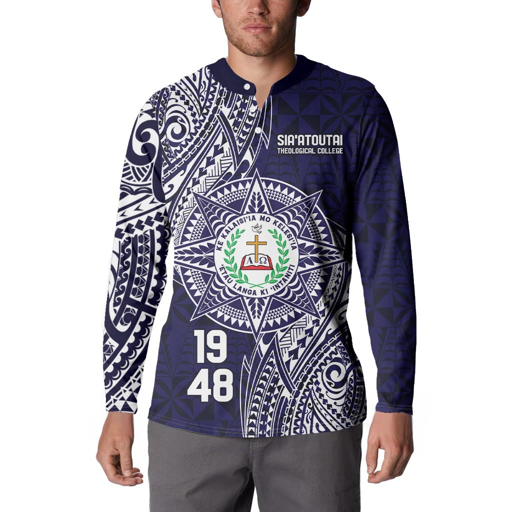 Personalised Tonga Sia'atoutai Theological College Button Sweatshirt Since 1948 Special Kupesi Pattern LT9 - Polynesian Pride