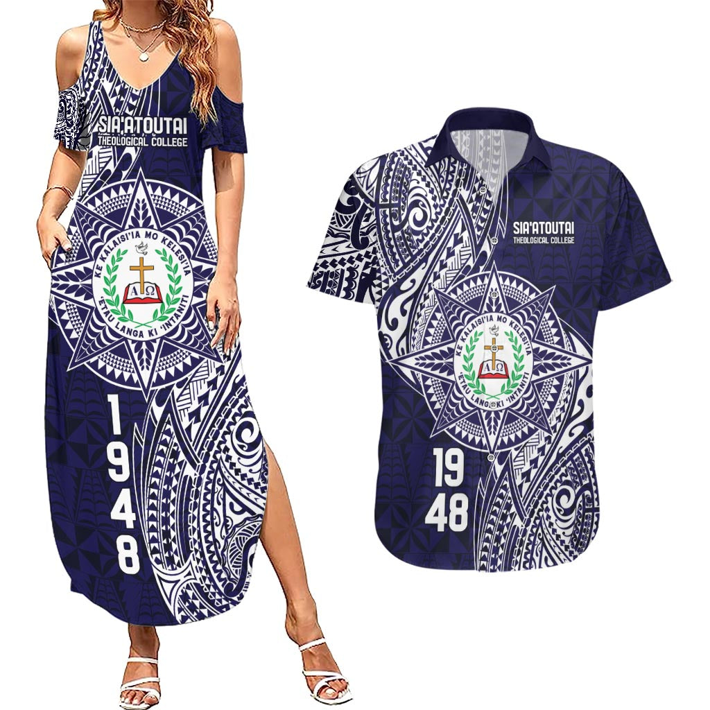 Personalised Tonga Sia'atoutai Theological College Couples Matching Summer Maxi Dress and Hawaiian Shirt Since 1948 Special Kupesi Pattern