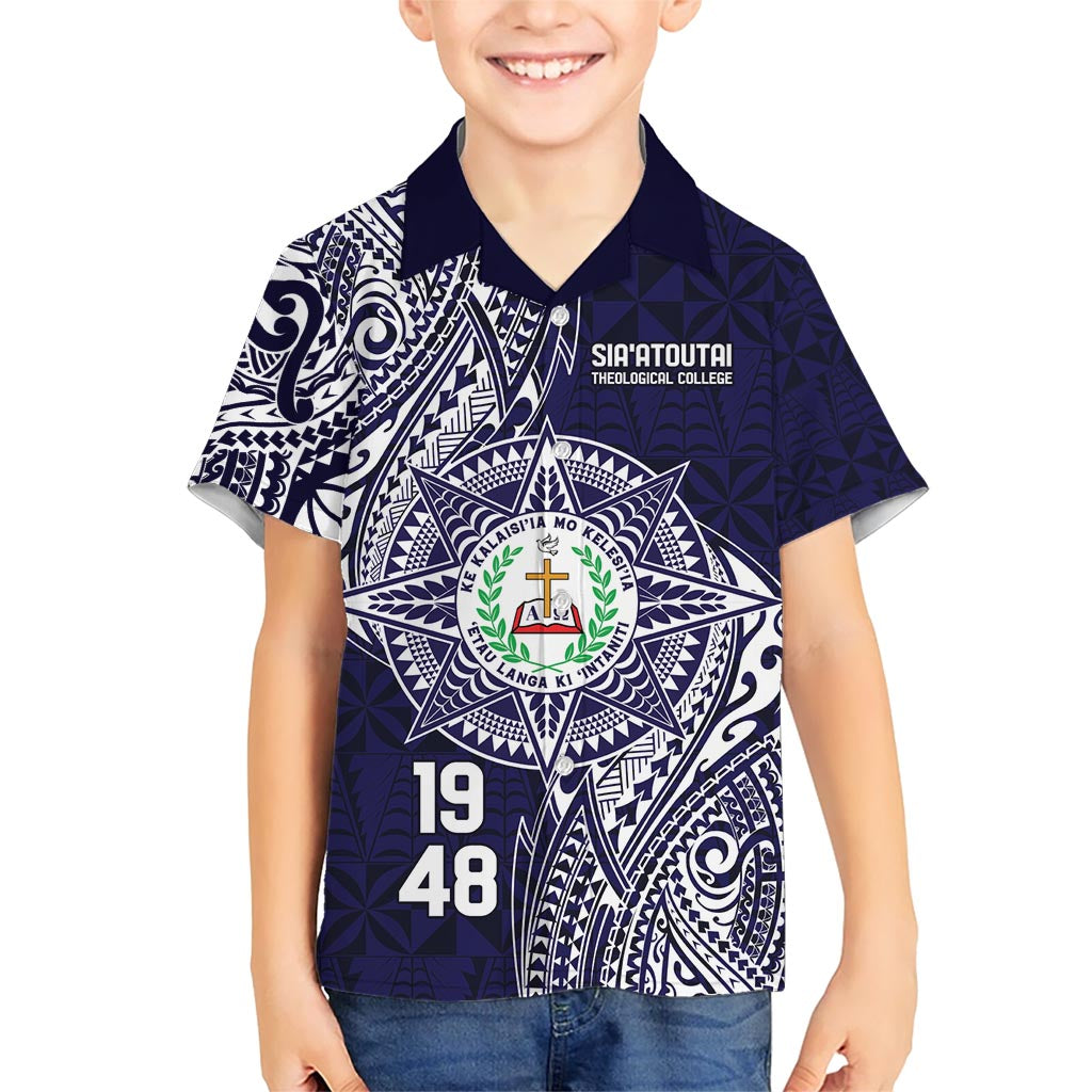 Personalised Tonga Sia'atoutai Theological College Kid Hawaiian Shirt Since 1948 Special Kupesi Pattern LT9 Kid Navy - Polynesian Pride