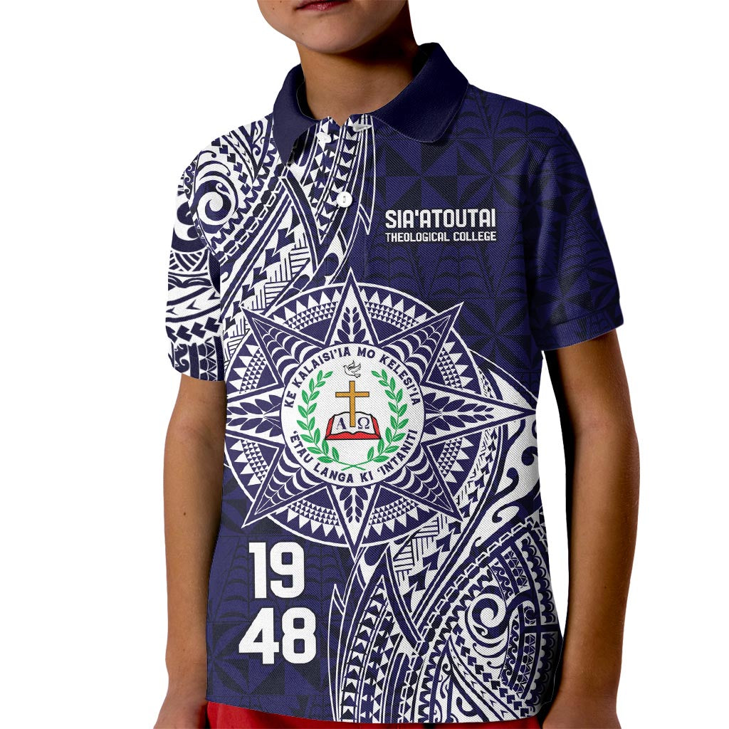 Personalised Tonga Sia'atoutai Theological College Kid Polo Shirt Since 1948 Special Kupesi Pattern LT9 Kid Navy - Polynesian Pride