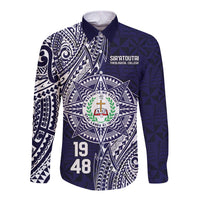 Personalised Tonga Sia'atoutai Theological College Long Sleeve Button Shirt Since 1948 Special Kupesi Pattern LT9 Unisex Navy - Polynesian Pride