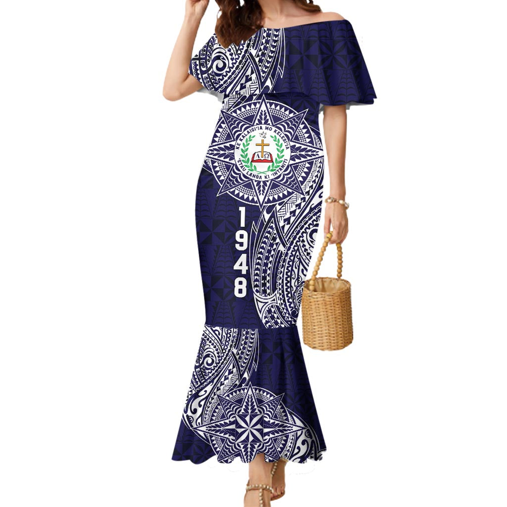 Personalised Tonga Sia'atoutai Theological College Mermaid Dress Since 1948 Special Kupesi Pattern LT9 Women Navy - Polynesian Pride