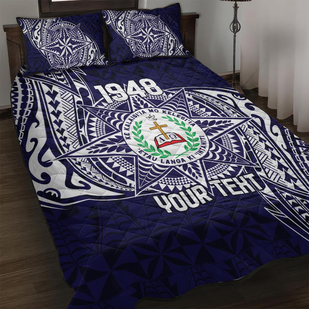 Personalised Tonga Sia'atoutai Theological College Quilt Bed Set Since 1948 Special Kupesi Pattern LT9 Navy - Polynesian Pride
