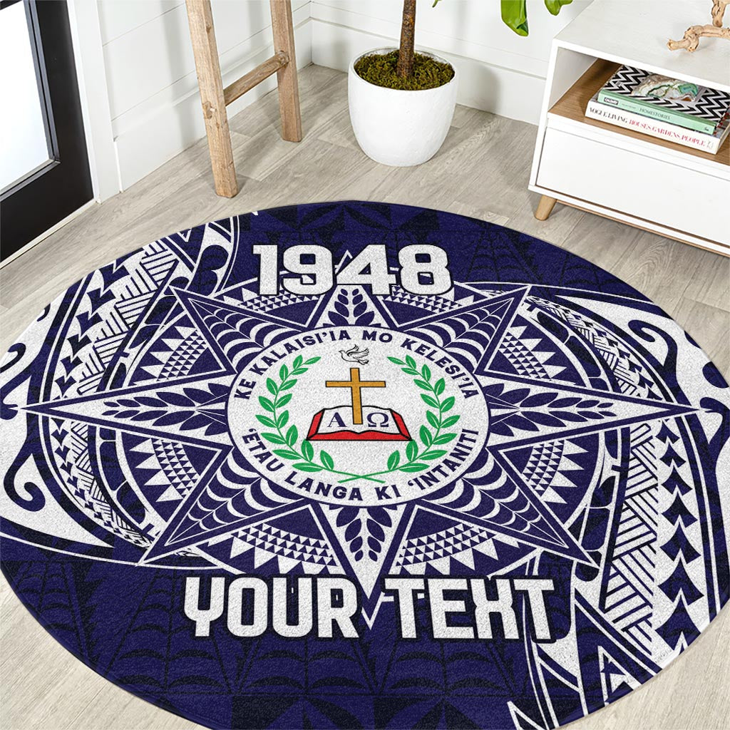 Personalised Tonga Sia'atoutai Theological College Round Carpet Since 1948 Special Kupesi Pattern LT9 Navy - Polynesian Pride