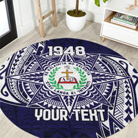 Personalised Tonga Sia'atoutai Theological College Round Carpet Since 1948 Special Kupesi Pattern LT9 Navy - Polynesian Pride