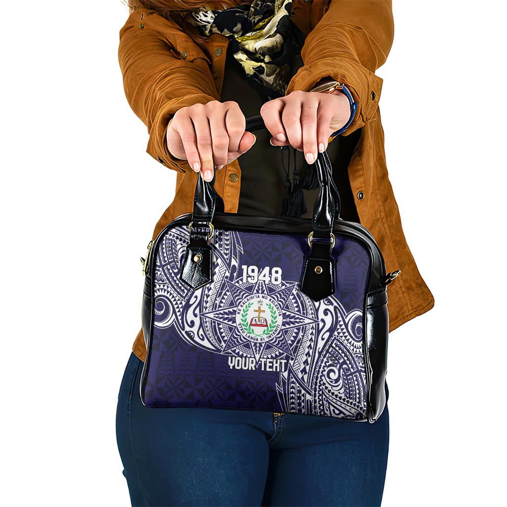 Personalised Tonga Sia'atoutai Theological College Shoulder Handbag Since 1948 Special Kupesi Pattern LT9 One Size Navy - Polynesian Pride