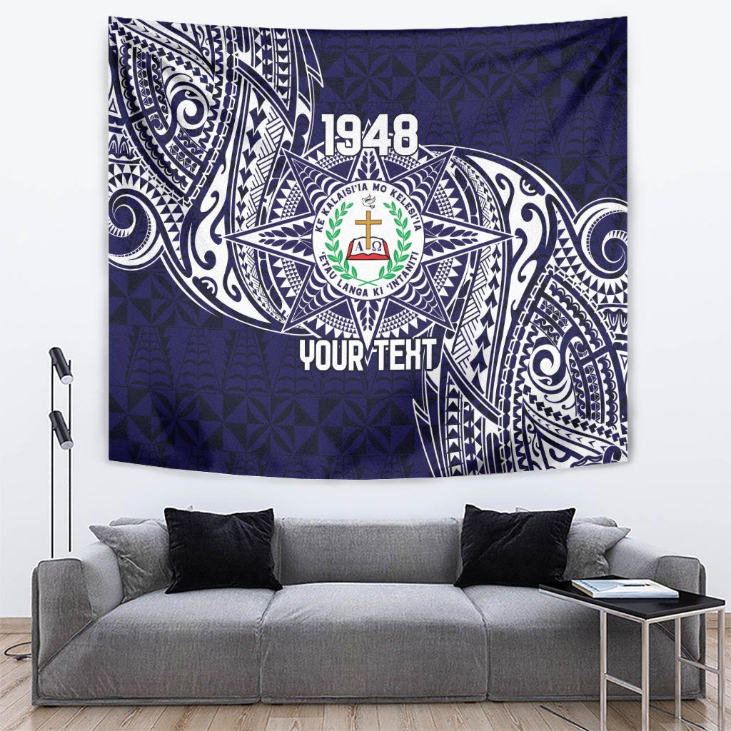 Personalised Tonga Sia'atoutai Theological College Tapestry Since 1948 Special Kupesi Pattern LT9 Navy - Polynesian Pride