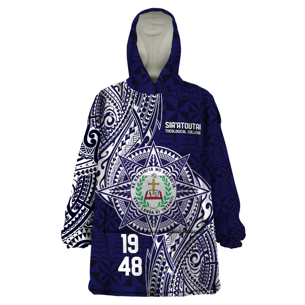 Personalised Tonga Sia'atoutai Theological College Wearable Blanket Hoodie Since 1948 Special Kupesi Pattern LT9 One Size Navy - Polynesian Pride