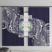 Personalised Tonga Sia'atoutai Theological College Window Curtain Since 1948 Special Kupesi Pattern LT9 With Hooks Navy - Polynesian Pride