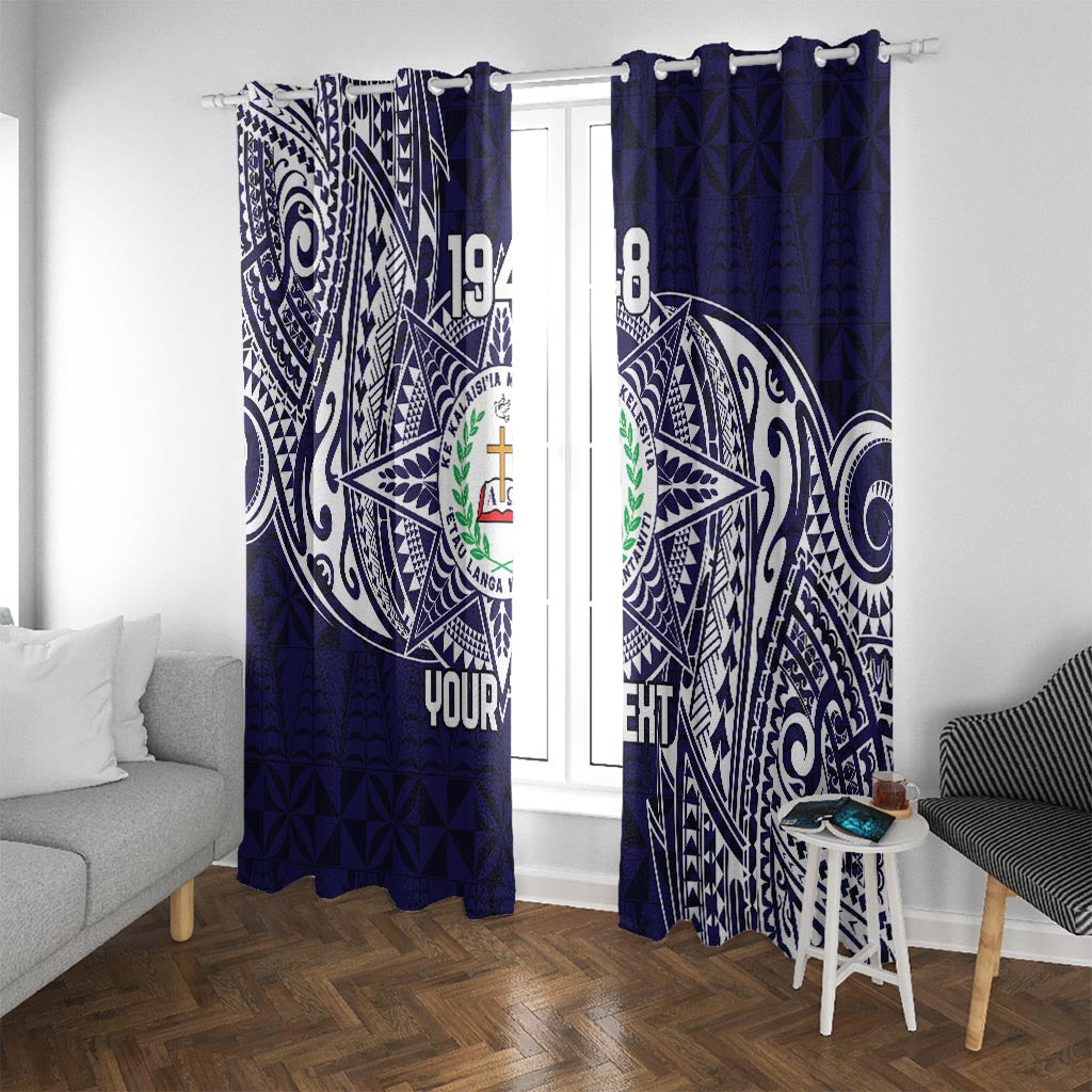Personalised Tonga Sia'atoutai Theological College Window Curtain Since 1948 Special Kupesi Pattern LT9 With Grommets Navy - Polynesian Pride