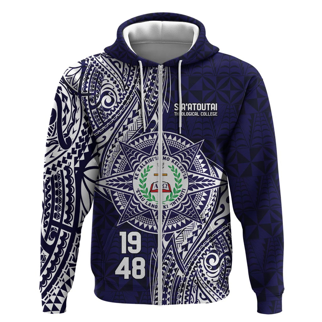 Personalised Tonga Sia'atoutai Theological College Zip Hoodie Since 1948 Special Kupesi Pattern LT9 Zip Hoodie Navy - Polynesian Pride