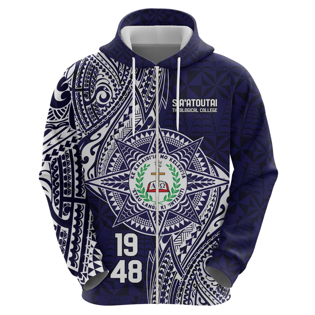 Personalised Tonga Sia'atoutai Theological College Zip Hoodie Since 1948 Special Kupesi Pattern LT9 - Polynesian Pride