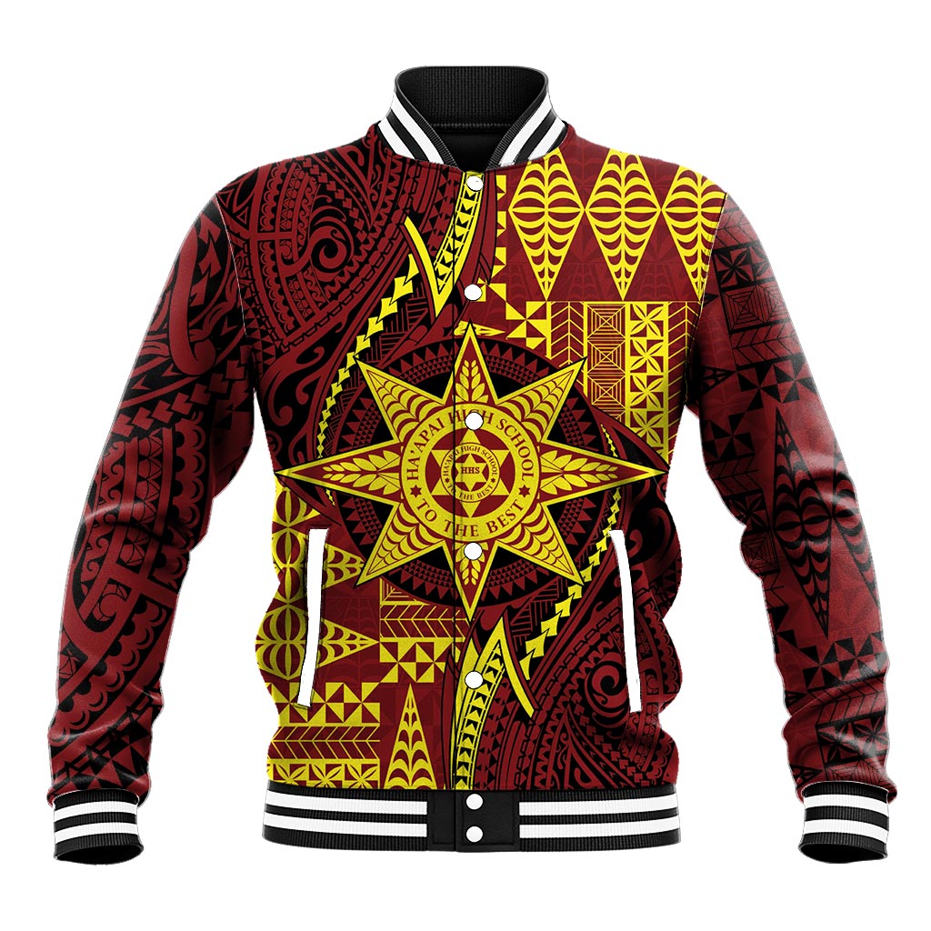 Personalised Tonga Haapai High School Baseball Jacket Special Kupesi Pattern LT9 Unisex Gold - Polynesian Pride
