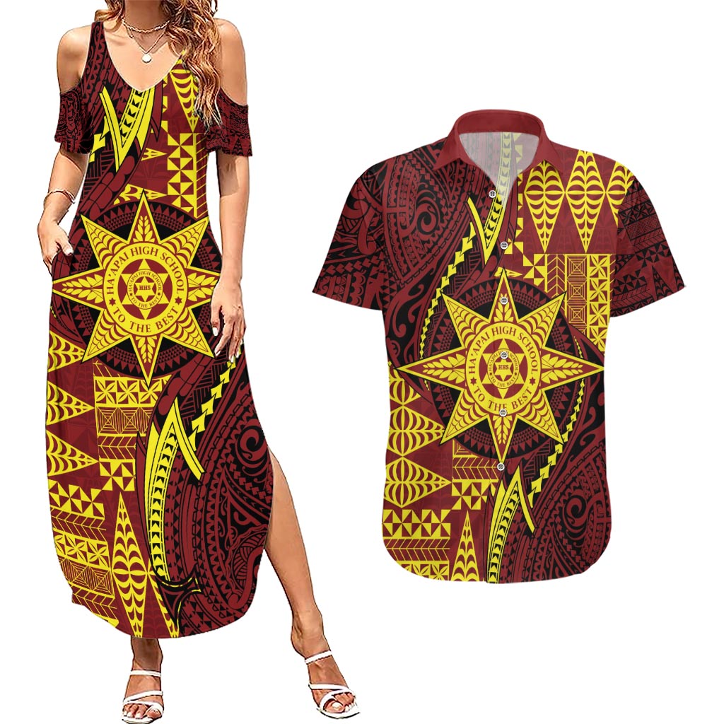 Personalised Tonga Haapai High School Couples Matching Summer Maxi Dress and Hawaiian Shirt Special Kupesi Pattern