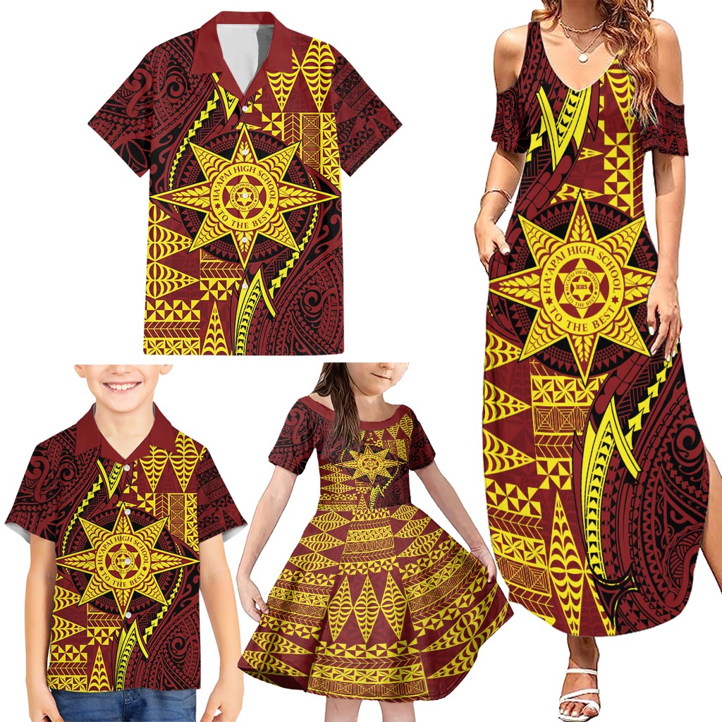 Personalised Tonga Haapai High School Family Matching Summer Maxi Dress and Hawaiian Shirt Special Kupesi Pattern