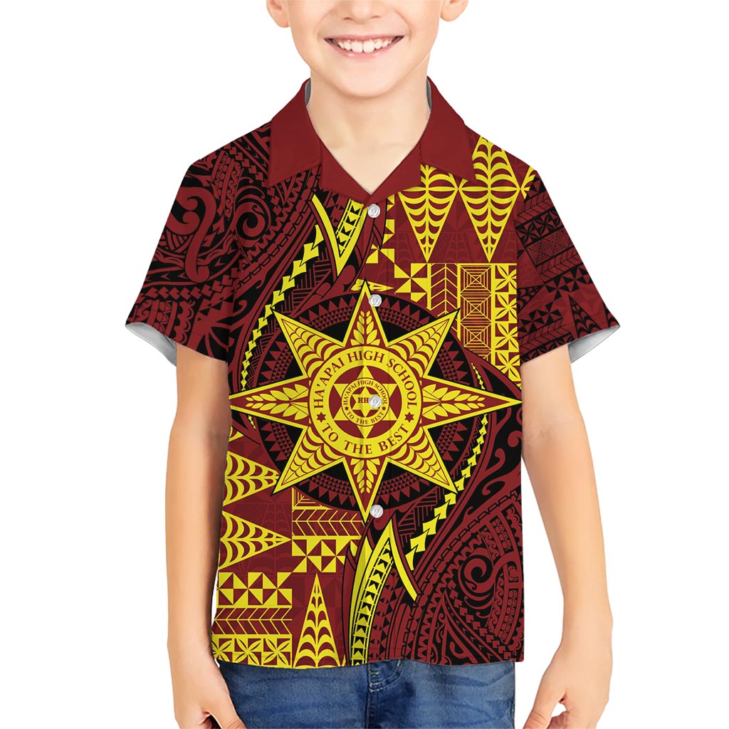 Personalised Tonga Haapai High School Kid Hawaiian Shirt Special Kupesi Pattern LT9 Kid Gold - Polynesian Pride