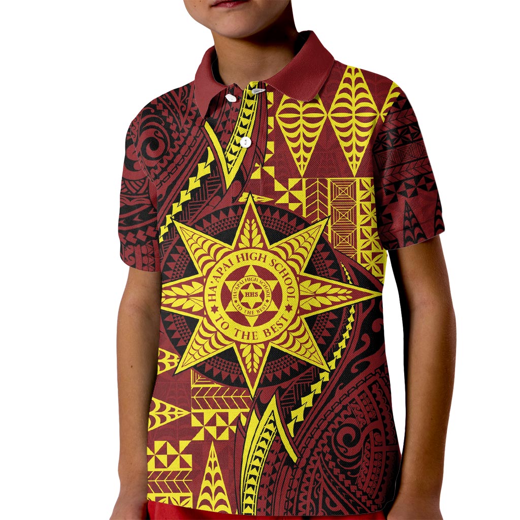 Personalised Tonga Haapai High School Kid Polo Shirt Special Kupesi Pattern LT9 Kid Gold - Polynesian Pride
