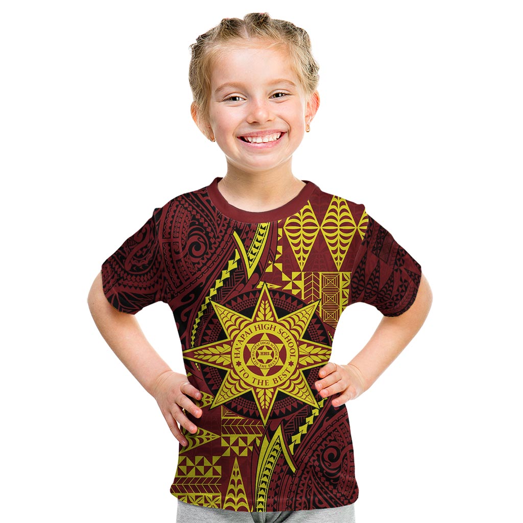 Personalised Tonga Haapai High School Kid T Shirt Special Kupesi Pattern LT9 Gold - Polynesian Pride