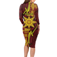 Personalised Tonga Haapai High School Long Sleeve Bodycon Dress Special Kupesi Pattern LT9 - Polynesian Pride